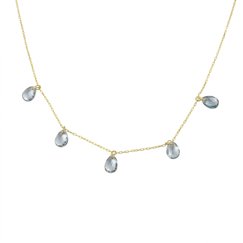 Collar de Oro y Agua Marinas
