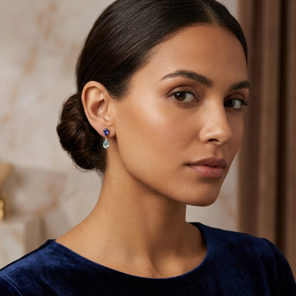 Pendientes de Plata Birthstone Azules