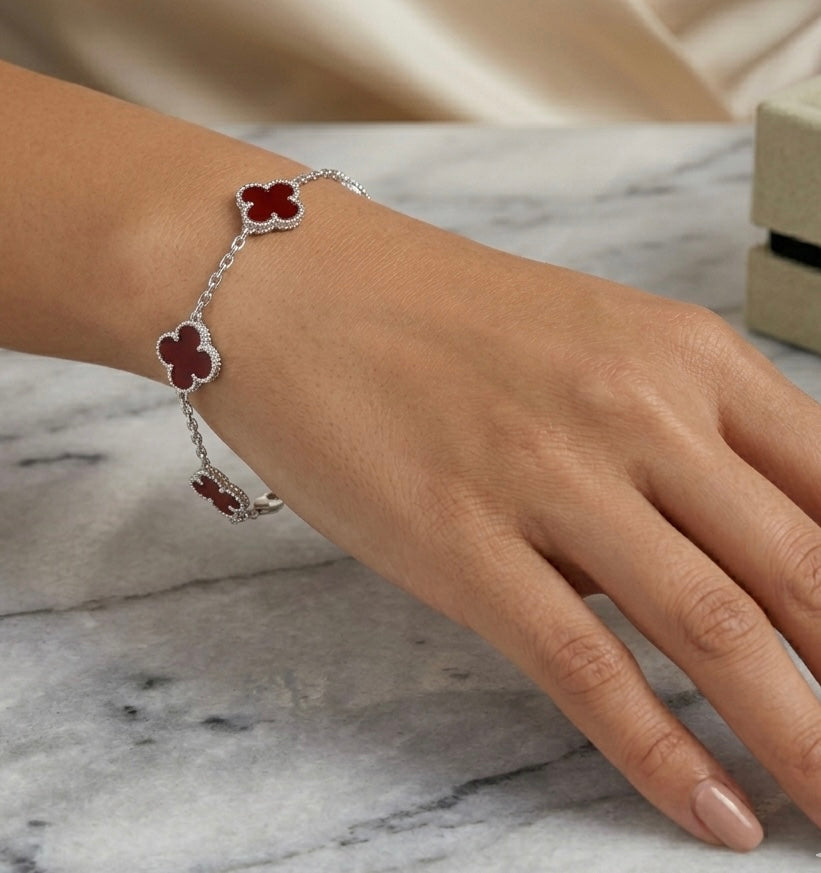 Pulsera de Plata Trébol Granate