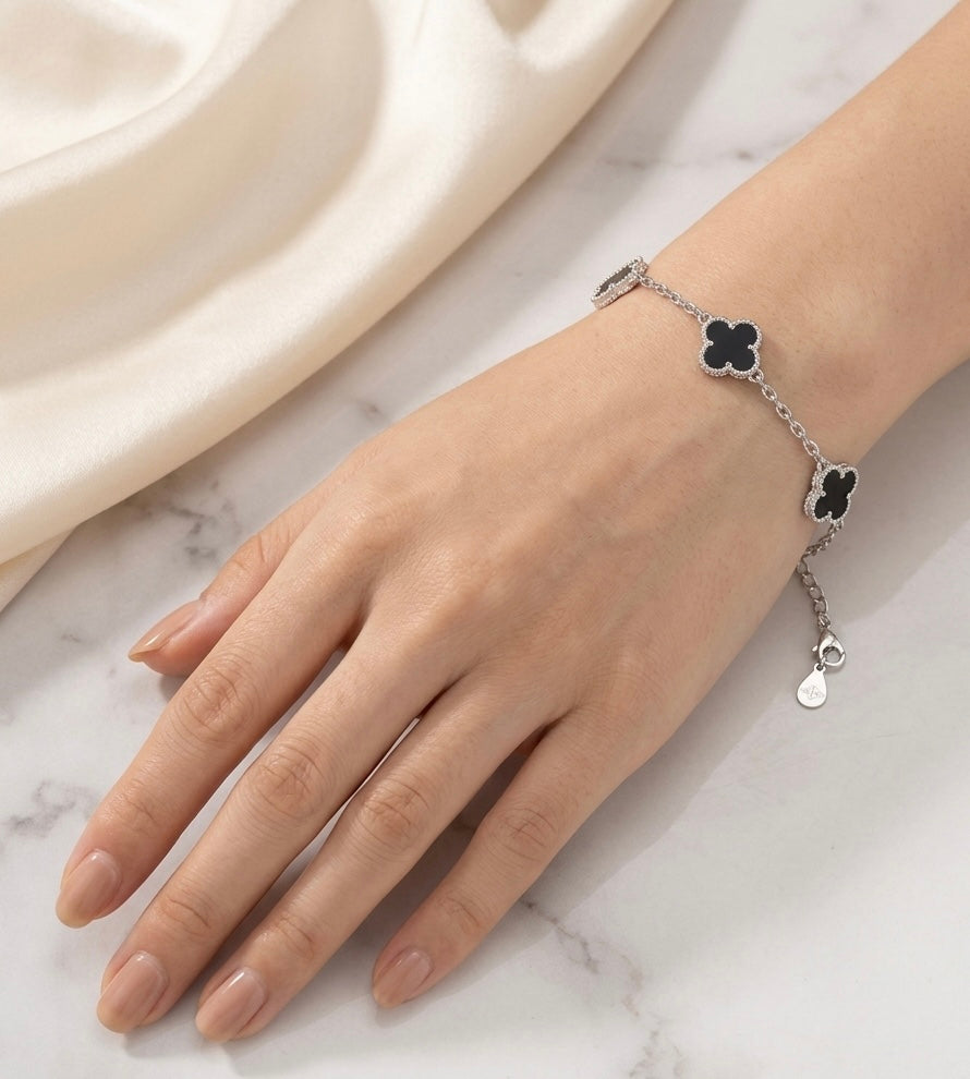 Pulsera de Plata Tréboles Onix