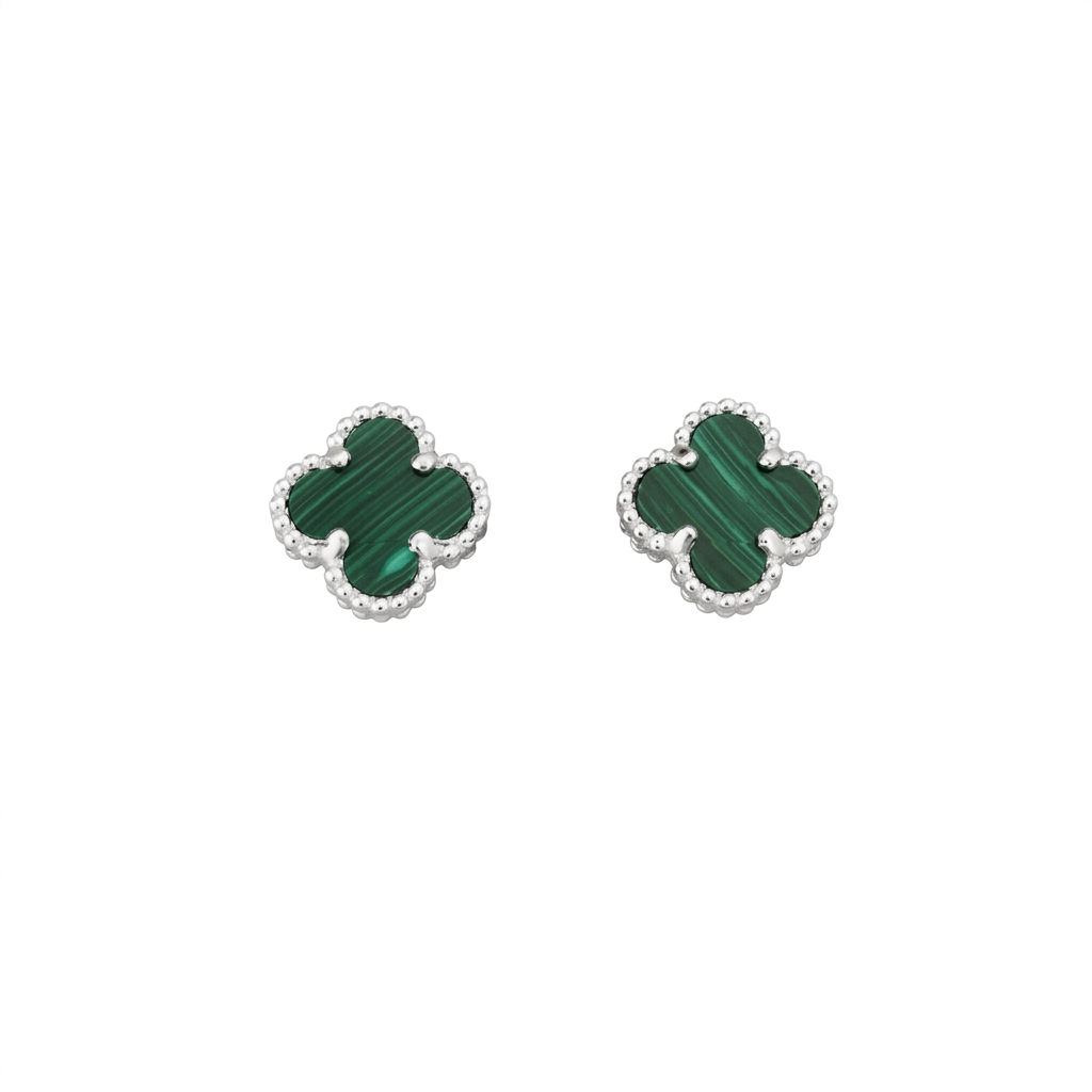 Pendientes de Plata Trébol Malaquita